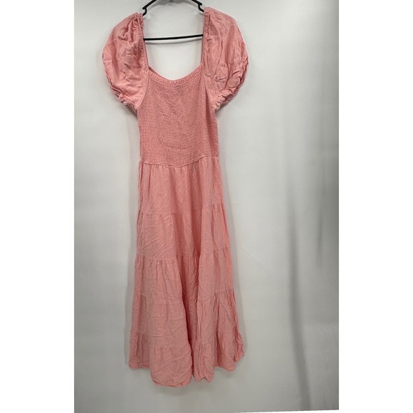 Junlingo Dresses & Skirts - funlingo XL Maxi Dress Womens Pink Smocked Puff Sleeve Tiered Rayon Cottagecore